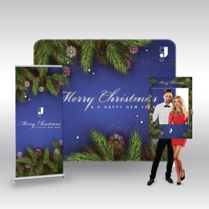 Комплект за изложение за коледно парти със стена, рол банер и селфи рамка